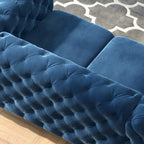 Set Chesterfield in Velluto Trapuntato, Blu Navy / Grigio / Blu Francia / Verde Petrolio, 3 pezzi