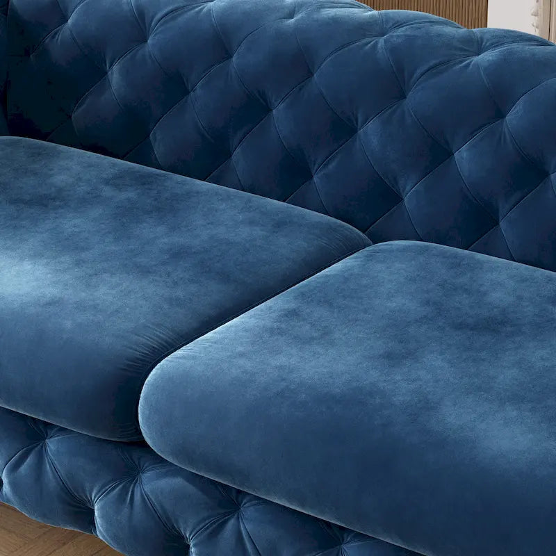 Set Chesterfield in Velluto Trapuntato, Blu Navy / Grigio / Blu Francia / Verde Petrolio, 3 pezzi
