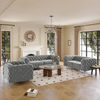 Set Chesterfield in Velluto Trapuntato, Blu Navy / Grigio / Blu Francia / Verde Petrolio, 3 pezzi