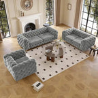 Set Chesterfield in Velluto Trapuntato, Blu Navy / Grigio / Blu Francia / Verde Petrolio, 3 pezzi