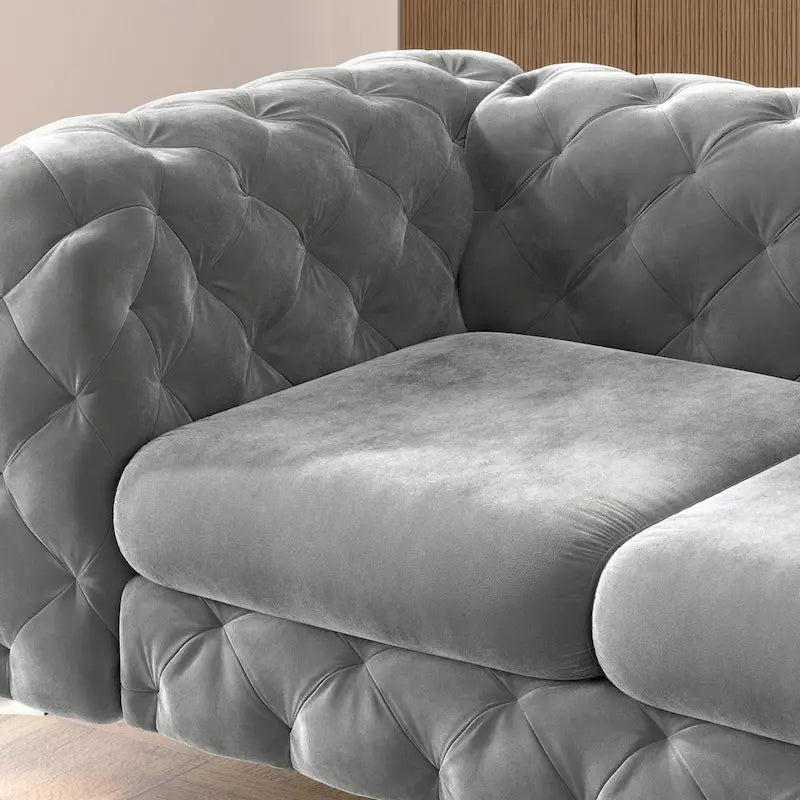 Set Chesterfield in Velluto Trapuntato, Blu Navy / Grigio / Blu Francia / Verde Petrolio, 3 pezzi