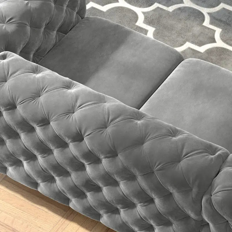 Set Chesterfield in Velluto Trapuntato, Blu Navy / Grigio / Blu Francia / Verde Petrolio, 3 pezzi