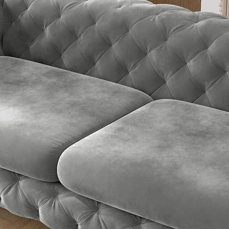 Set Chesterfield in Velluto Trapuntato, Blu Navy / Grigio / Blu Francia / Verde Petrolio, 3 pezzi