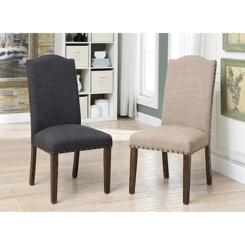 Sedie laterali rustiche in lino, set da 2 – Beige / Marrone / Grigio Scuro / Grigio Chiaro