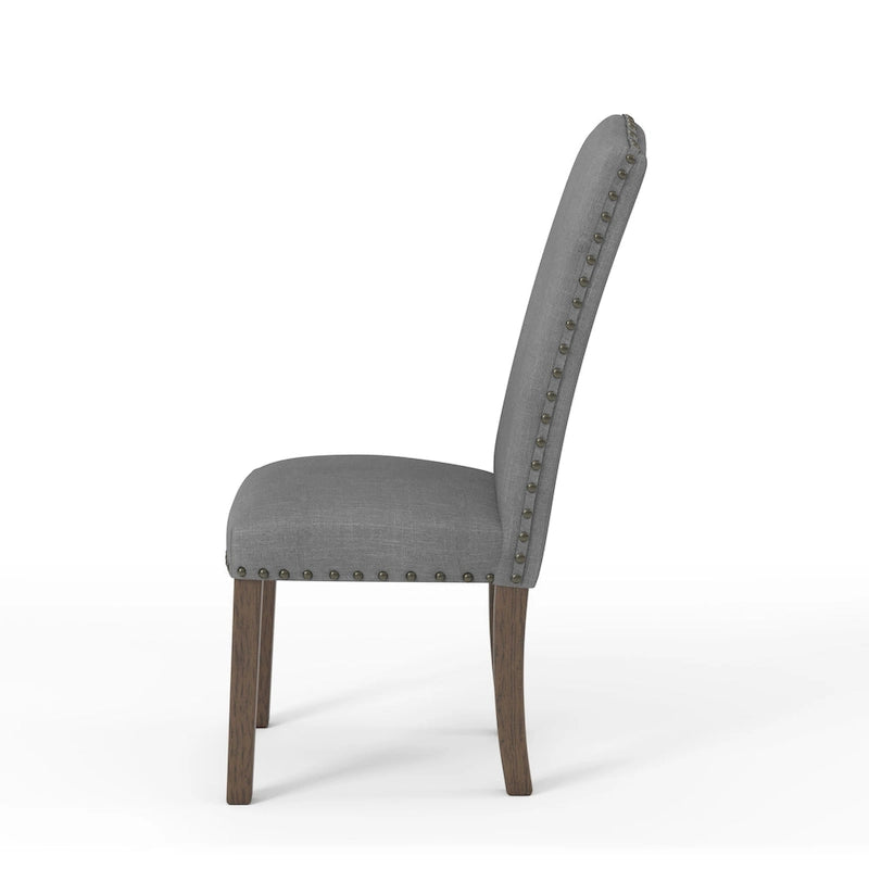 Sedie laterali rustiche in lino, set da 2 – Beige / Marrone / Grigio Scuro / Grigio Chiaro