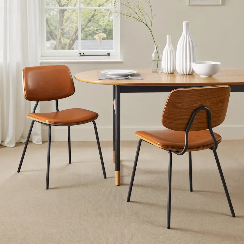 Sedia da pranzo in similpelle stile Mid-Century, Marrone/Nero, Set da 2
