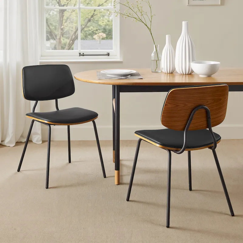 Sedia da pranzo in similpelle stile Mid-Century, Marrone/Nero, Set da 2