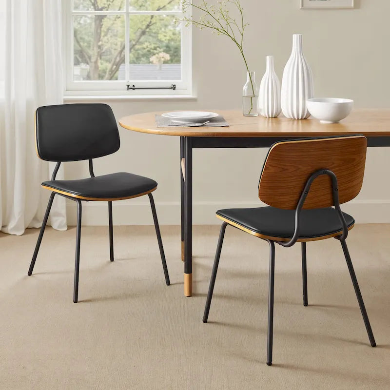 Sedia da pranzo in similpelle stile Mid-Century, Marrone/Nero, Set da 2