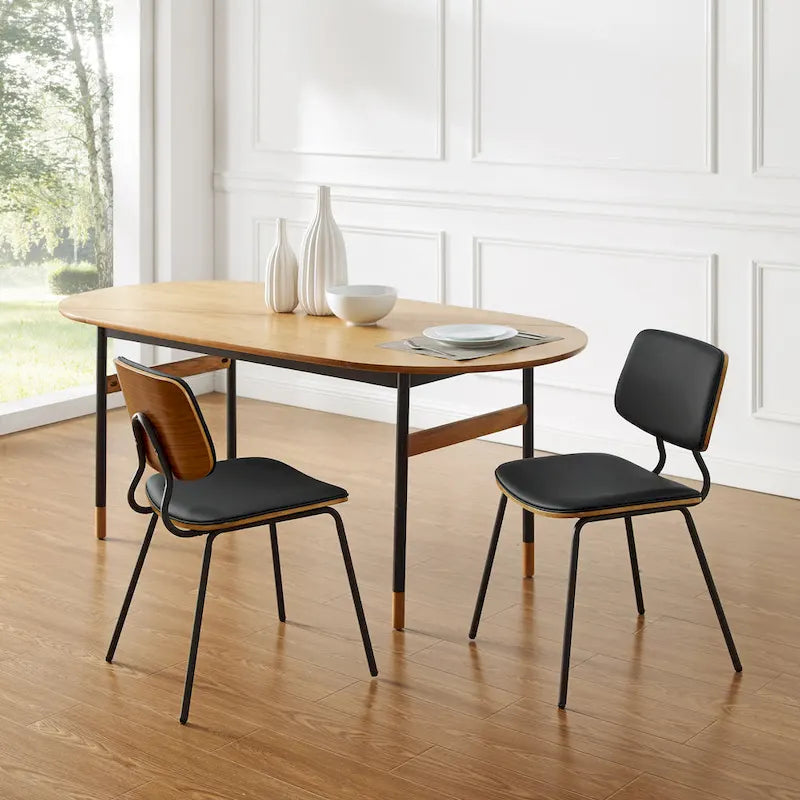 Sedia da pranzo in similpelle stile Mid-Century, Marrone/Nero, Set da 2