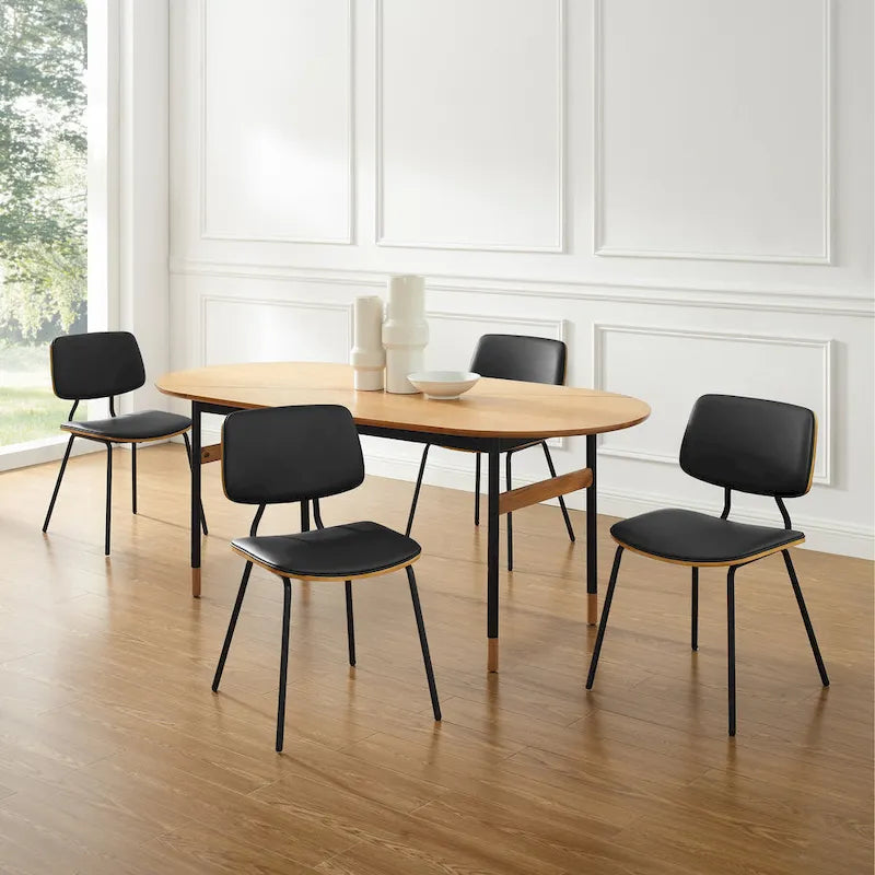 Sedia da pranzo in similpelle stile Mid-Century, Marrone/Nero, Set da 2
