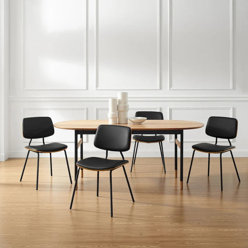 Sedia da pranzo in similpelle stile Mid-Century, Marrone/Nero, Set da 2