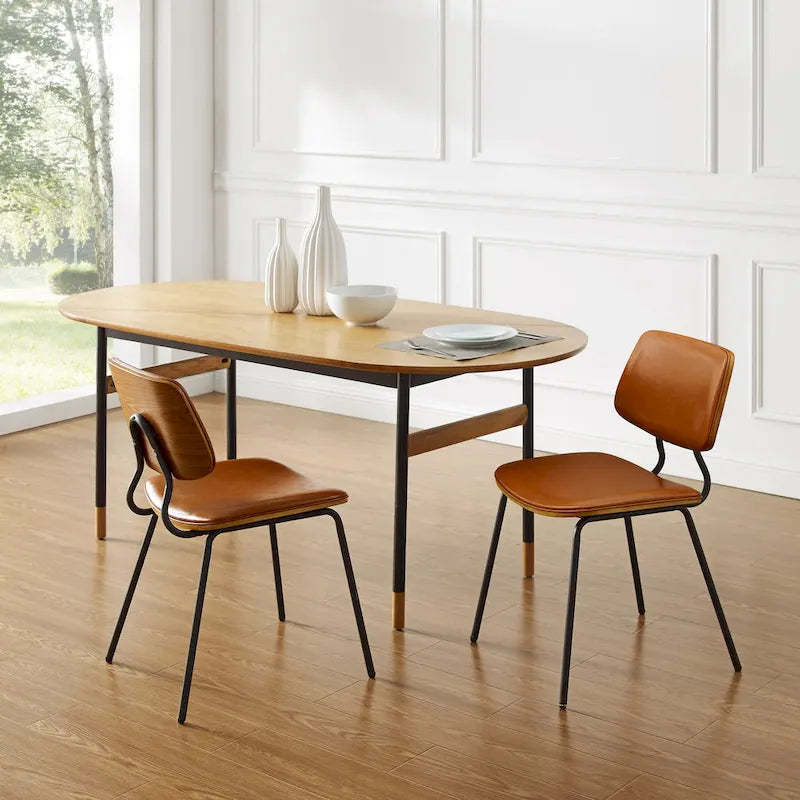 Sedia da pranzo in similpelle stile Mid-Century, Marrone/Nero, Set da 2