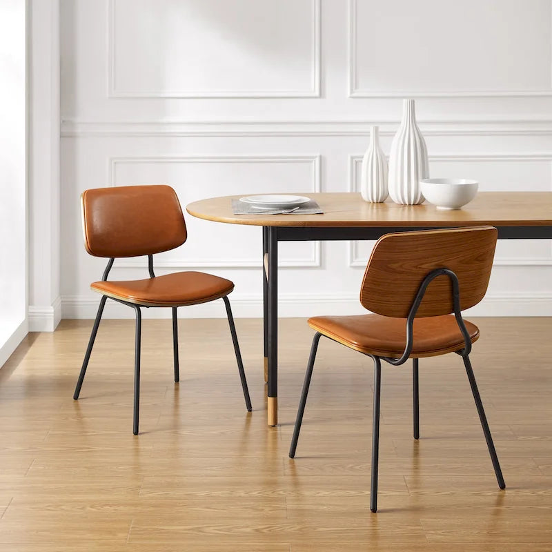 Sedia da pranzo in similpelle stile Mid-Century, Marrone/Nero, Set da 2