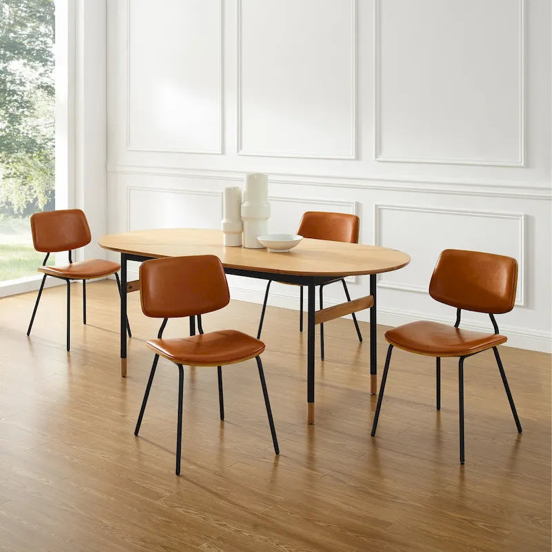 Sedia da pranzo in similpelle stile Mid-Century, Marrone/Nero, Set da 2