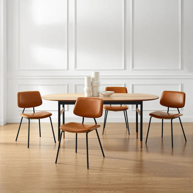 Sedia da pranzo in similpelle stile Mid-Century, Marrone/Nero, Set da 2
