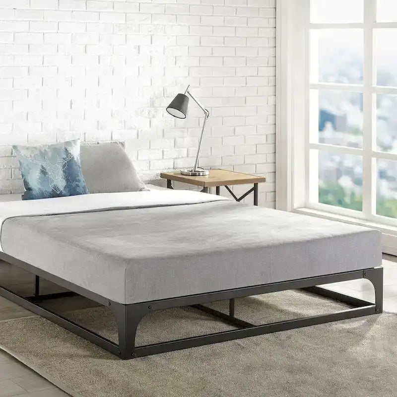 Struttura letto a piattaforma in metallo nera a basso profilo, per 1 persona