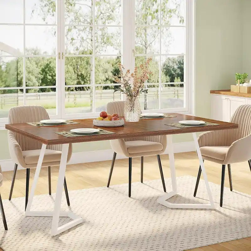 Set da tavolo da pranzo rettangolare marrone retrò per 4 persone con sedie imbottite