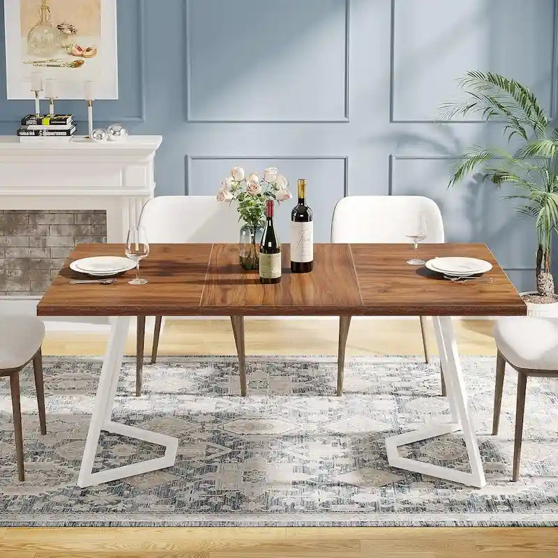 Set da tavolo da pranzo rettangolare marrone retrò per 4 persone con sedie imbottite
