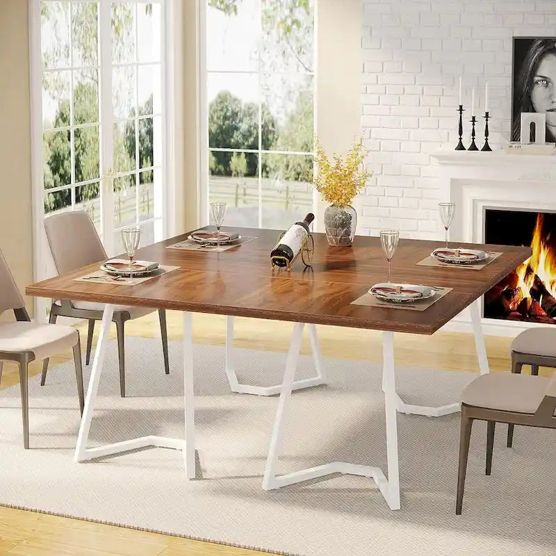 Set da tavolo da pranzo rettangolare marrone retrò per 4 persone con sedie imbottite