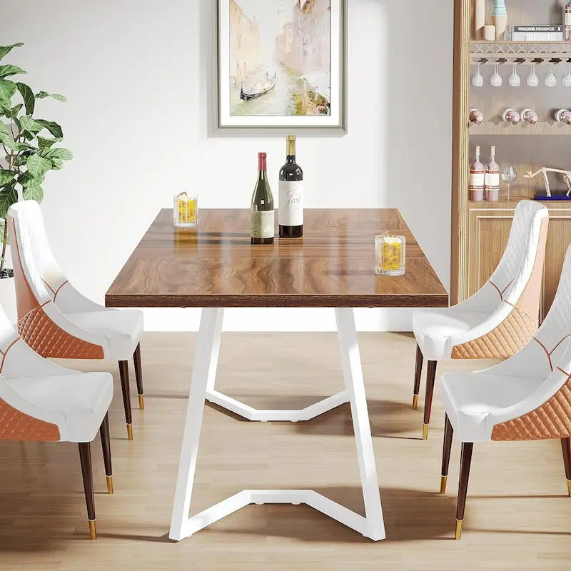Set da tavolo da pranzo rettangolare marrone retrò per 4 persone con sedie imbottite