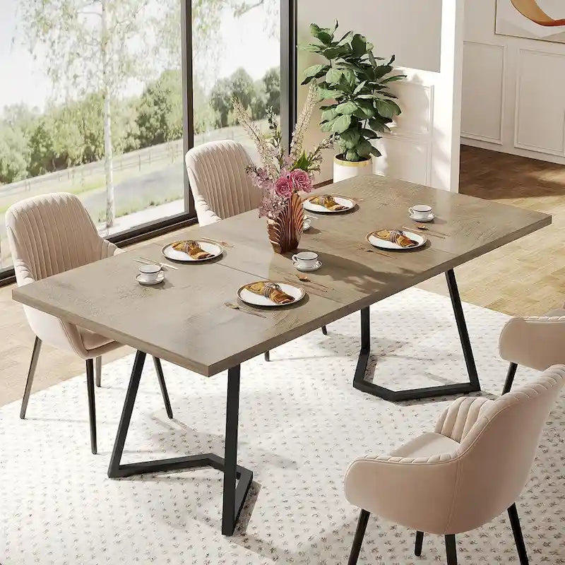 Set da tavolo da pranzo rettangolare marrone retrò per 4 persone con sedie imbottite