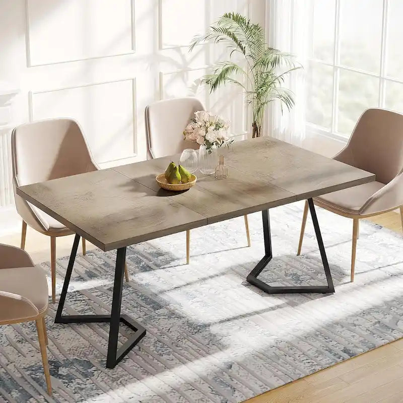 Set da tavolo da pranzo rettangolare marrone retrò per 4 persone con sedie imbottite