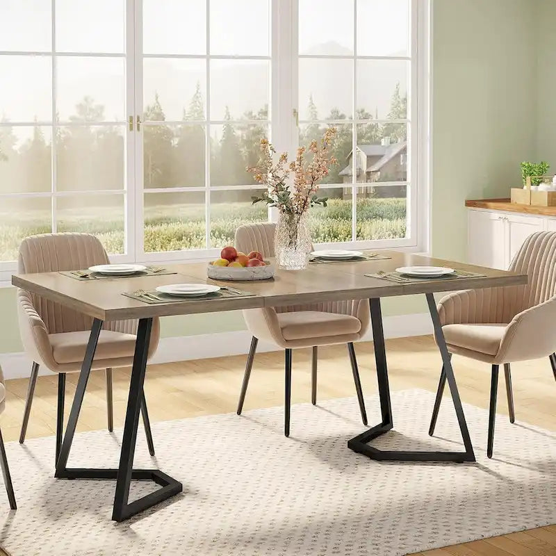 Set da tavolo da pranzo rettangolare marrone retrò per 4 persone con sedie imbottite