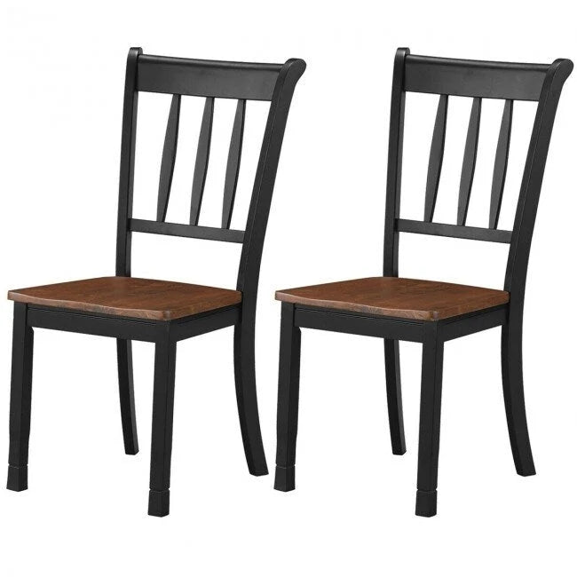 Sedia da pranzo in legno massello con schienale a fusi, Nero/Bianco – Set da 2