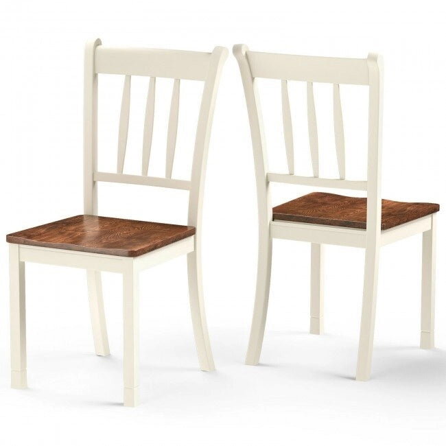 Sedia da pranzo in legno massello con schienale a fusi, Nero/Bianco – Set da 2