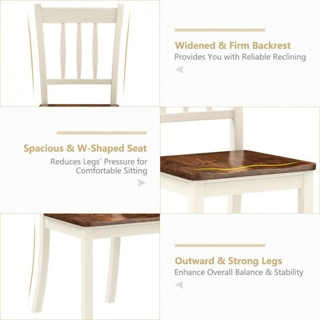 Sedia da pranzo in legno massello con schienale a fusi, Nero/Bianco – Set da 2
