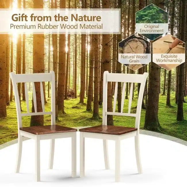 Sedia da pranzo in legno massello con schienale a fusi, Nero/Bianco – Set da 2