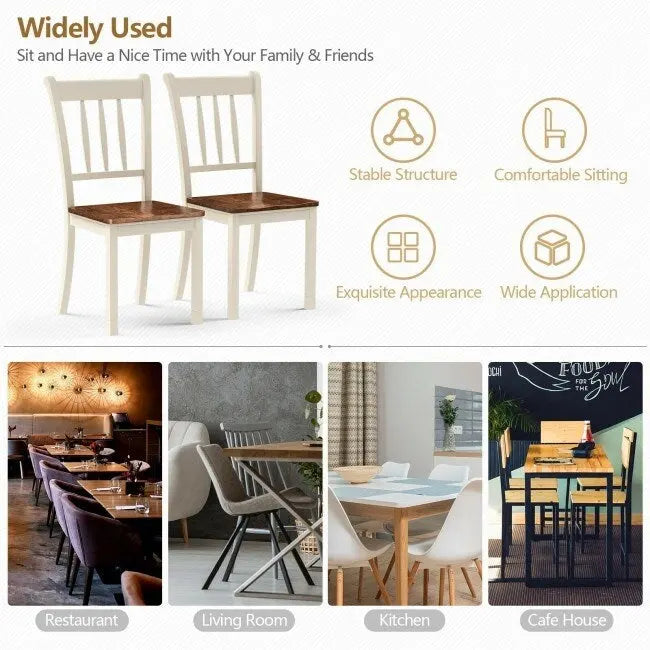 Sedia da pranzo in legno massello con schienale a fusi, Nero/Bianco – Set da 2