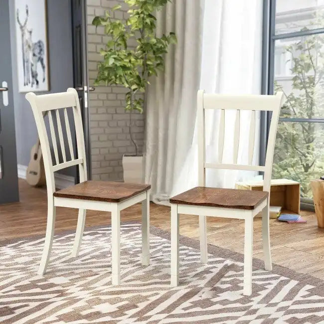 Sedia da pranzo in legno massello con schienale a fusi, Nero/Bianco – Set da 2