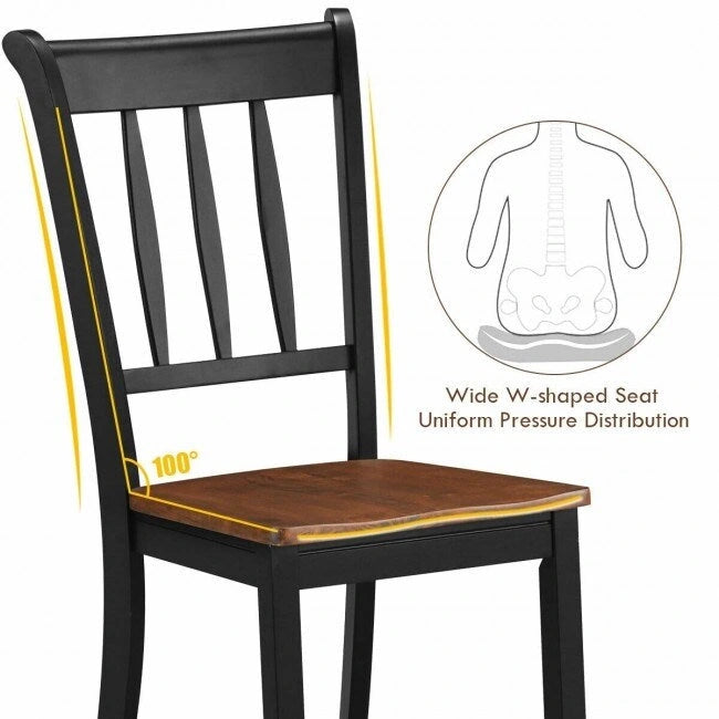 Sedia da pranzo in legno massello con schienale a fusi, Nero/Bianco – Set da 2