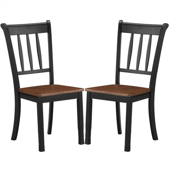 Sedia da pranzo in legno massello con schienale a fusi, Nero/Bianco – Set da 2