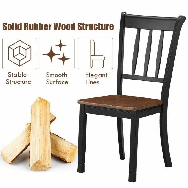 Sedia da pranzo in legno massello con schienale a fusi, Nero/Bianco – Set da 2