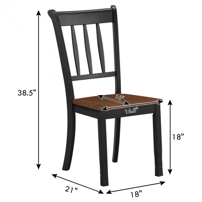 Sedia da pranzo in legno massello con schienale a fusi, Nero/Bianco – Set da 2