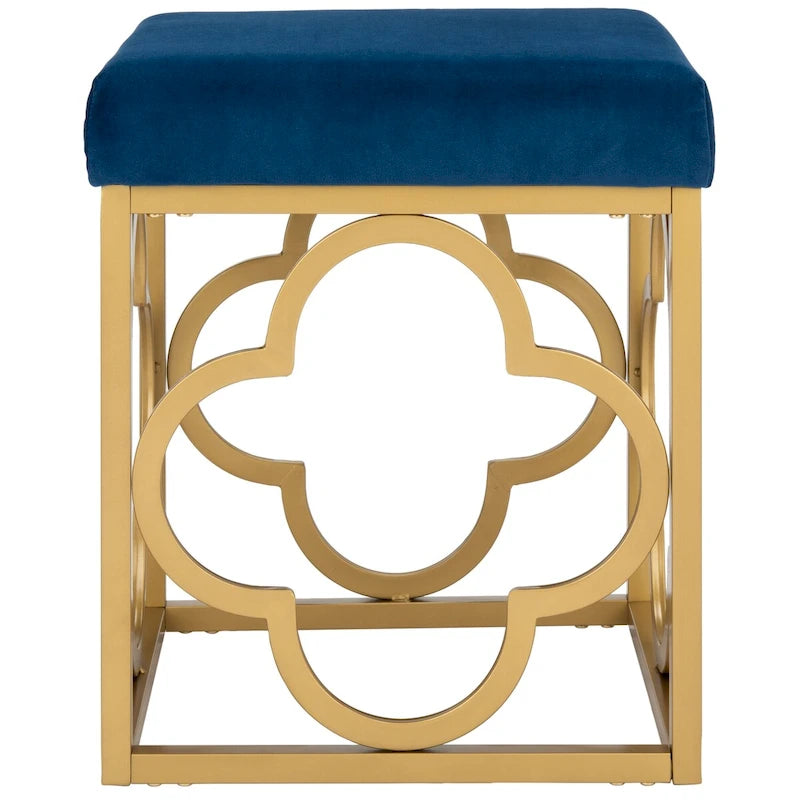 Pouf quadrato in velluto con bordo dorato — Blu navy / Smeraldo / Crema, Seduta singola