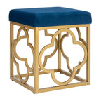 Pouf quadrato in velluto con bordo dorato — Blu navy / Smeraldo / Crema, Seduta singola