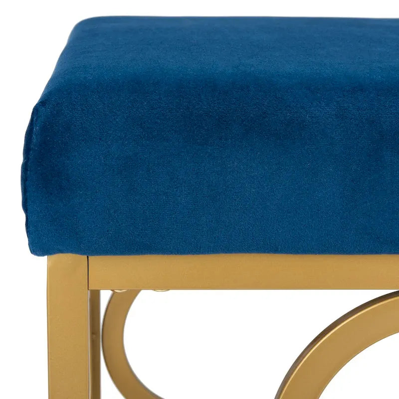 Pouf quadrato in velluto con bordo dorato — Blu navy / Smeraldo / Crema, Seduta singola