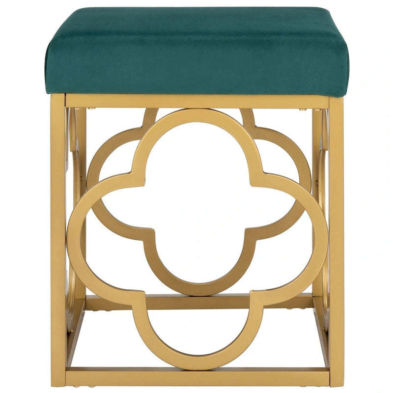 Pouf quadrato in velluto con bordo dorato — Blu navy / Smeraldo / Crema, Seduta singola