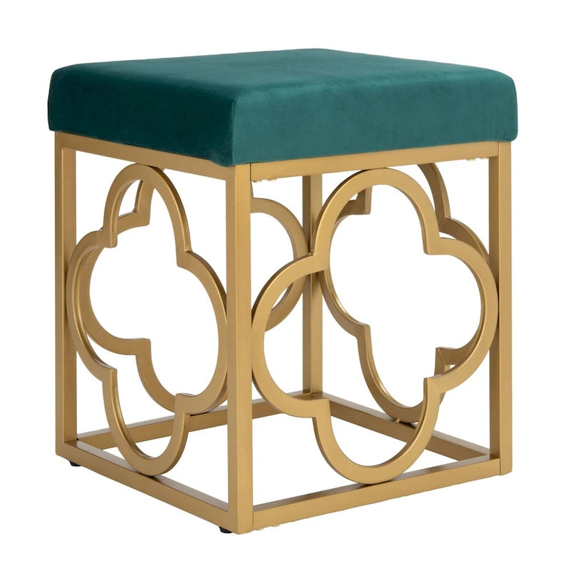 Pouf quadrato in velluto con bordo dorato — Blu navy / Smeraldo / Crema, Seduta singola