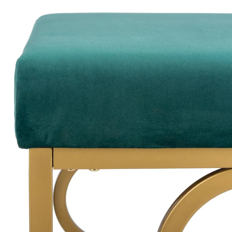 Pouf quadrato in velluto con bordo dorato — Blu navy / Smeraldo / Crema, Seduta singola