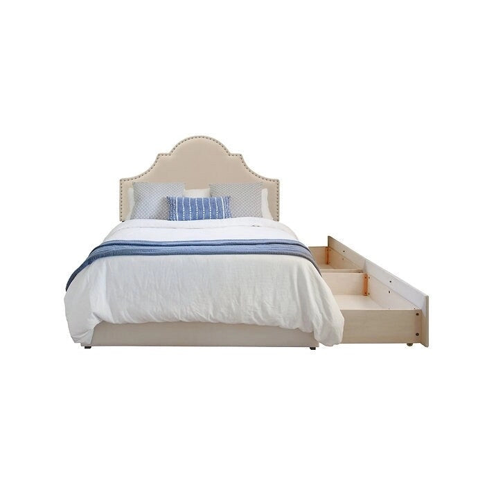 Letto imbottito grigio con piattaforma e 2 cassetti portaoggetti, Queen/King