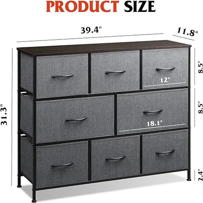 Comò a 8 cassetti e porta TV – Nero Antracite / Greige / Grigio Scuro