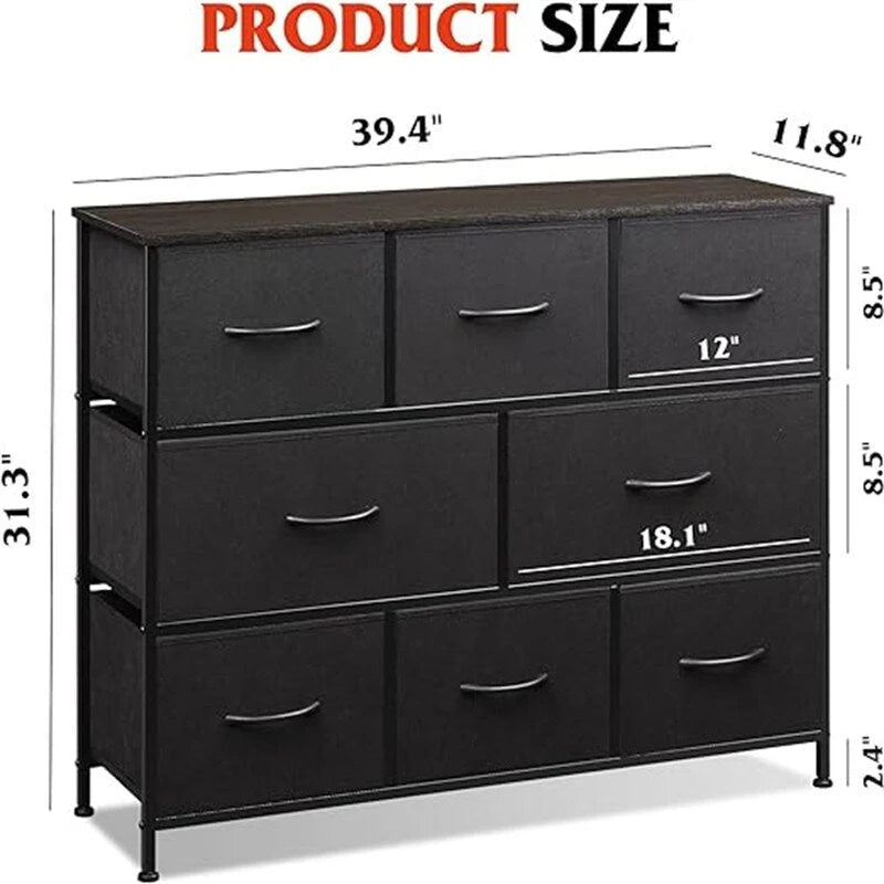 Comò a 8 cassetti e porta TV – Nero Antracite / Greige / Grigio Scuro