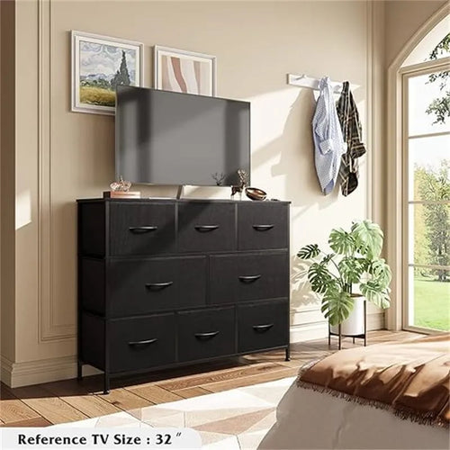 Comò a 8 cassetti e porta TV – Nero Antracite / Greige / Grigio Scuro