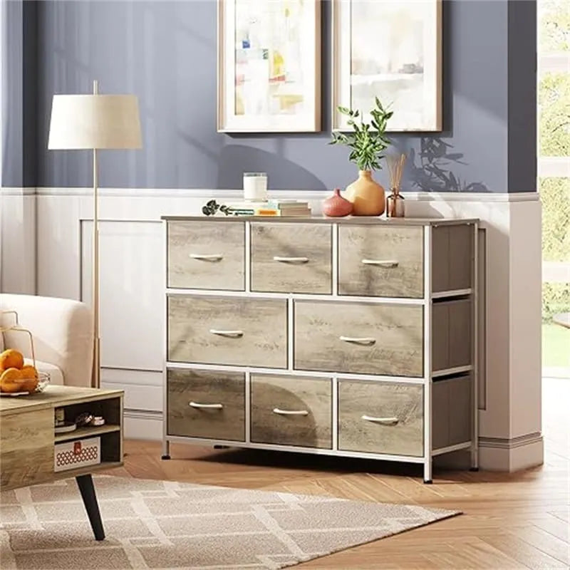 Comò a 8 cassetti e porta TV – Nero Antracite / Greige / Grigio Scuro