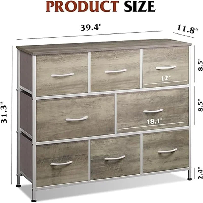 Comò a 8 cassetti e porta TV – Nero Antracite / Greige / Grigio Scuro