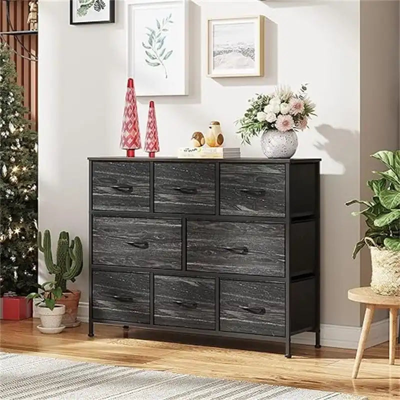 Comò a 8 cassetti e porta TV – Nero Antracite / Greige / Grigio Scuro